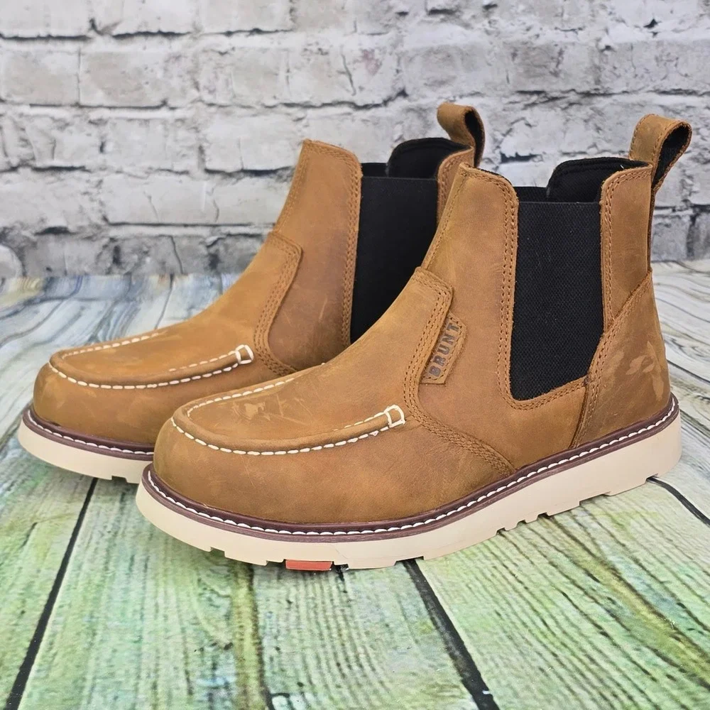 Brunt Ohman Moc Toe NWP ST 1.0 Work Boots Mens 10.5 Tan Leather EH Soft Toe